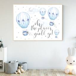 Hot Air Balloon Nursery Print Blue Adventure Wall Art - thumbnail 2