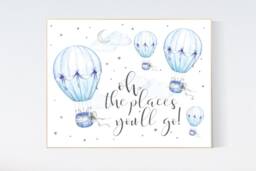 Hot Air Balloon Nursery Print Blue Adventure Wall Art - thumbnail 1