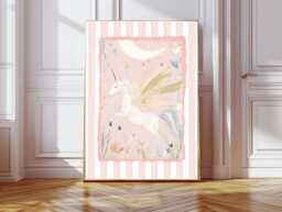 Cute Unicorn Nursery Print, Baby Art Art, Whimsical Animal Pink Girl's Room Decor, Kids Art Print - thumbnail 1
