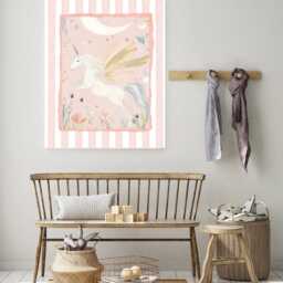 Cute Unicorn Nursery Print, Baby Art Art, Whimsical Animal Pink Girl's Room Decor, Kids Art Print - thumbnail 2