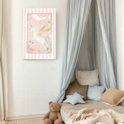 Cute Unicorn Nursery Print, Baby Art Art, Whimsical Animal Pink Girl's Room Decor, Kids Art Print - thumbnail 3