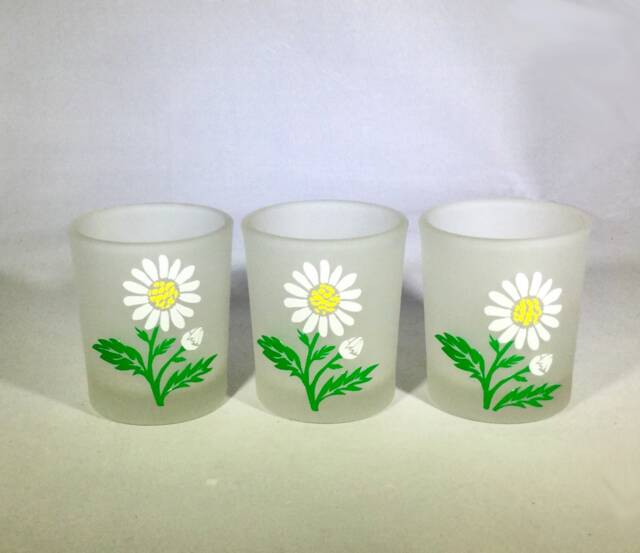 Daisy Votive Candle Holders - Frosted Spring Glass - Set Of 3 - image 1