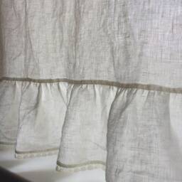 Ruffled Pure Linen Kitchen Cafe Curtain Crochet Lace Trim, Cottage Style - thumbnail 2