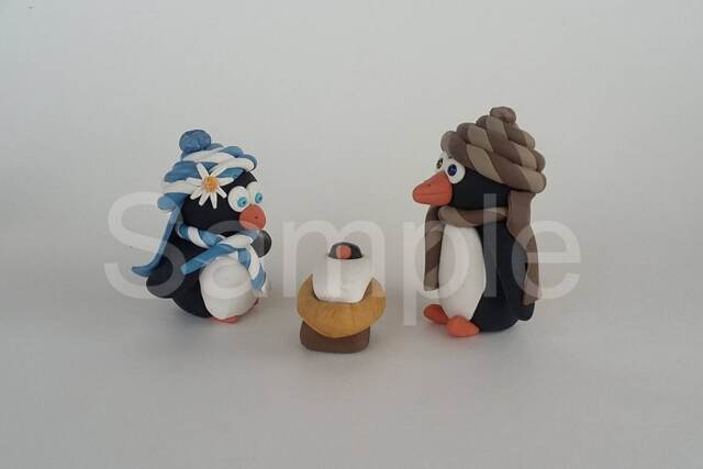 Penguin Nativity Set Handmade Polymer Clay Manger Scene - Collectible Cr??che Christian Holiday Decor - image 1