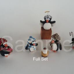 Penguin Nativity Set Handmade Polymer Clay Manger Scene - Collectible Cr??che Christian Holiday Decor - thumbnail 3