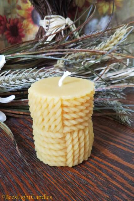 Braided Rope Pillar Candle 100% Natural Beeswax Pillars/Handcrafted Pure Clean Bees Wax Braids Gift Idea Birthday Party Event - image 1