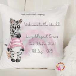 Personalised Zebra Pillow Rainbow Nursery Cushion, Baby Arrival Gift - thumbnail 3