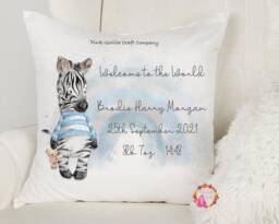Personalised Zebra Pillow Rainbow Nursery Cushion, Baby Arrival Gift - thumbnail 1