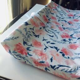 Watercolor Floral Navy Blush Pink Crib Sheet Changing Pad Cover - thumbnail 2