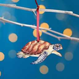 Sea Turtle Christmas Tree Decoration, Birch Plywood Ornament, Animal Lover Gift, Festive Watercolour Art, Traditional Keepsake
