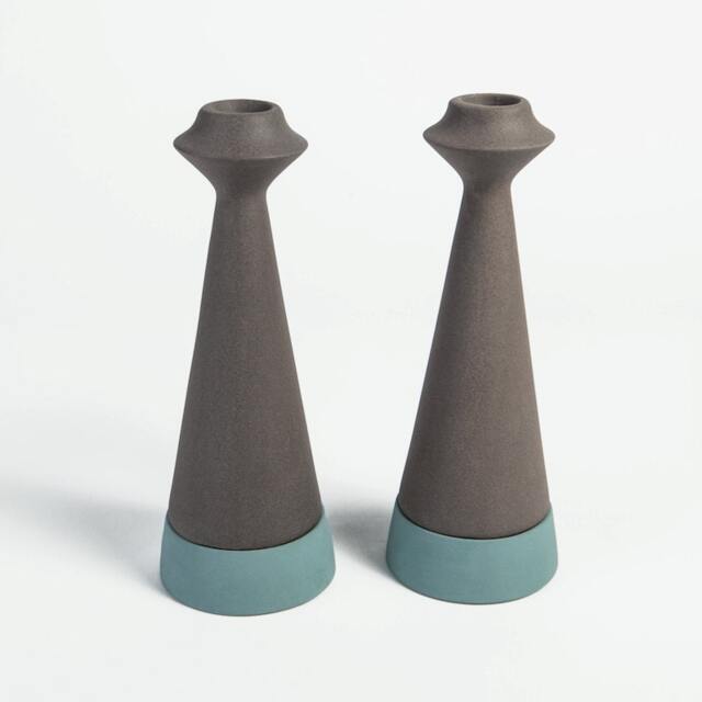 Turquoise Ceramic & Lava Stone Candle Holder, Candlestick Shabbat Candlestick, Holder Centerpiece, Sticks - image 1
