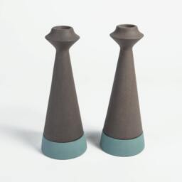 Turquoise Ceramic & Lava Stone Candle Holder, Candlestick Shabbat Candlestick, Holder Centerpiece, Sticks