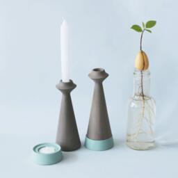 Turquoise Ceramic & Lava Stone Candle Holder, Candlestick Shabbat Candlestick, Holder Centerpiece, Sticks - thumbnail 3