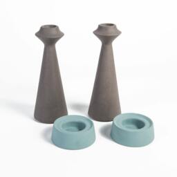 Turquoise Ceramic & Lava Stone Candle Holder, Candlestick Shabbat Candlestick, Holder Centerpiece, Sticks - thumbnail 2