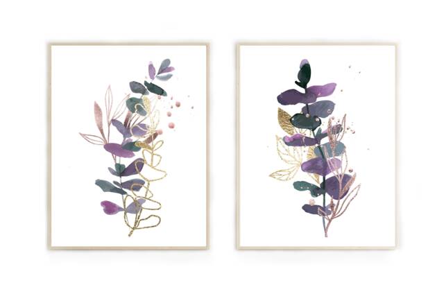 Watercolor Greenery Print Purple Botanical Wall Art - image 1