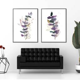Watercolor Greenery Print Purple Botanical Wall Art - thumbnail 3