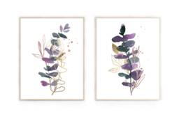 Watercolor Greenery Print Purple Botanical Wall Art - thumbnail 1