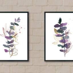 Watercolor Greenery Print Purple Botanical Wall Art - thumbnail 2