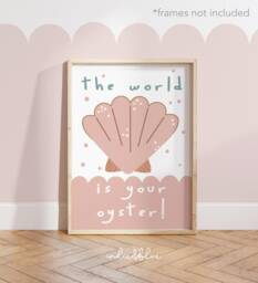 The World Is Your Oyster Print in Pink, Under The Sea Nursery Print, Girl Bedroom Decor, Quote - thumbnail 1