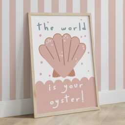 The World Is Your Oyster Print in Pink, Under The Sea Nursery Print, Girl Bedroom Decor, Quote - thumbnail 2