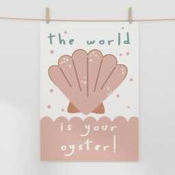 The World Is Your Oyster Print in Pink, Under The Sea Nursery Print, Girl Bedroom Decor, Quote - thumbnail 3