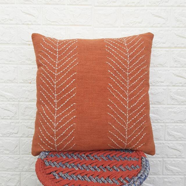 Hand Kantha Cushion Cover 18x18 & 20x20 Inches 100% Cotton Terracotta Brick Red Handmade Decorative Indian Boho Textured Throw Pillow - image 1