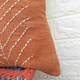Hand Kantha Cushion Cover 18x18 & 20x20 Inches 100% Cotton Terracotta Brick Red Handmade Decorative Indian Boho Textured Throw Pillow - thumbnail 2