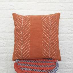 Hand Kantha Cushion Cover 18x18 & 20x20 Inches 100% Cotton Terracotta Brick Red Handmade Decorative Indian Boho Textured Throw Pillow