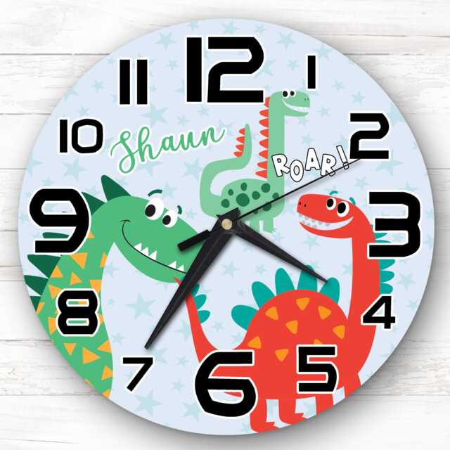 Dinosaurs Personalised Gift For Kid's Bedroom Clock - Kids Clock, Children's Decor, Custom Wall - image 1