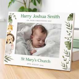Personalised Christening Gifts For Boys, Photo Frame, Jungle Safari Animal Gift, Godson 6x4 7x5 Frame - thumbnail 2