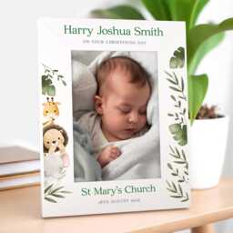 Personalised Christening Gifts For Boys, Photo Frame, Jungle Safari Animal Gift, Godson 6x4 7x5 Frame - thumbnail 1
