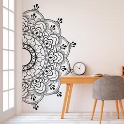 Mandala Half Wall Decal - Boho Tattoo For Meditation Yoga Sticker Zen Art Indian Decor Design 003 - thumbnail 2