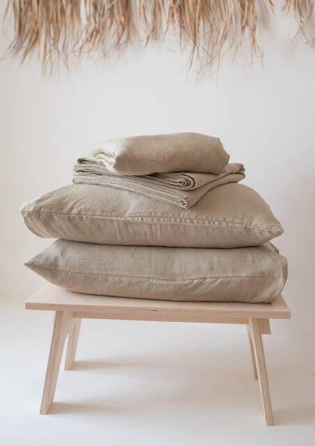 Linen Sheet Set in Beige Linen Fitted Sheet, Flat & Two Pillowcases, Queen King Washed Sheets - image 1