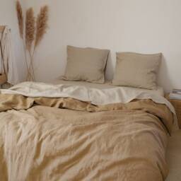 Linen Sheet Set in Beige Linen Fitted Sheet, Flat & Two Pillowcases, Queen King Washed Sheets - thumbnail 2