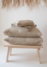 Linen Sheet Set in Beige Linen Fitted Sheet, Flat & Two Pillowcases, Queen King Washed Sheets - thumbnail 1