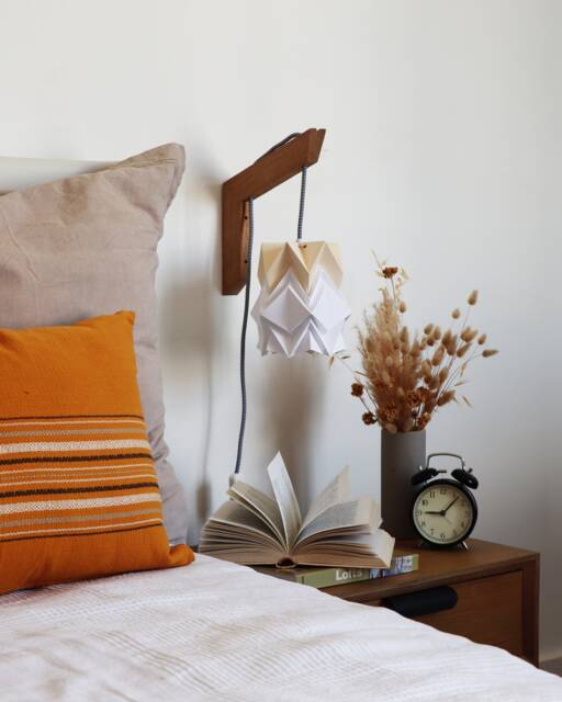 Origami Wall Lighting Fixture - Wooden Bracket With Small Paper Pendant Light - image 1