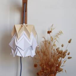 Origami Wall Lighting Fixture - Wooden Bracket With Small Paper Pendant Light - thumbnail 3