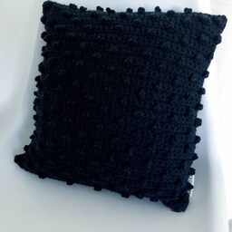 Crochet Dotted Pillow . Dramatic Black - Cushion Throw Case Decorative Accent Cover - thumbnail 4