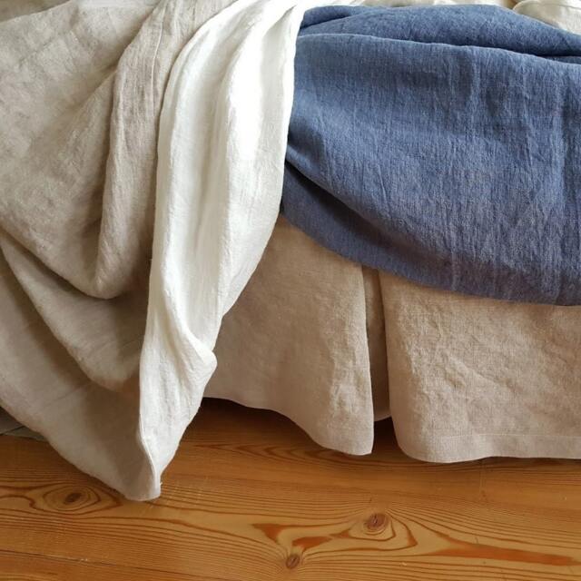 stonewashed Linen Bed Skirt Box Pleated Dust Ruffle - image 1