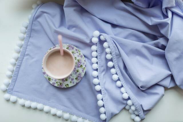 Pom Pom Blanket, Violet Baby Purple Nursery Home Decor, Baby Shower Gift, Godmother Swaddling Blanket - image 1