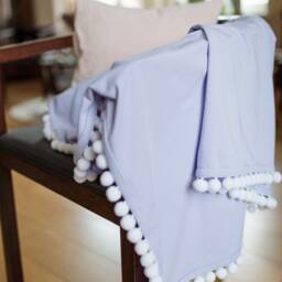 Pom Pom Blanket, Violet Baby Purple Nursery Home Decor, Baby Shower Gift, Godmother Swaddling Blanket - thumbnail 2