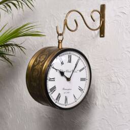 Vintage Style Hanging Metal Clock - Made With Brass/Double-Sided Analogue Railway Antique Brass Or Copper Ornamental Finish