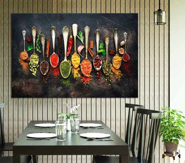 Colorful Indian Spices in Spoons Picture For Kitchen Dining Room Restaurant Cafe Wall Art Print On Canvas Food Framed Modern Decorations