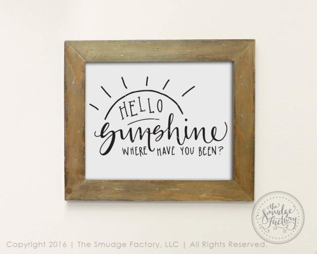 Hello Sunshine Print, Hand Lettered Wall Art - Digital Download - image 1