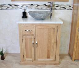 Bathroom Vanity Unit Oak Cabinet Wash Stand White & Grey Marble Stone Basin 503Wmsbc