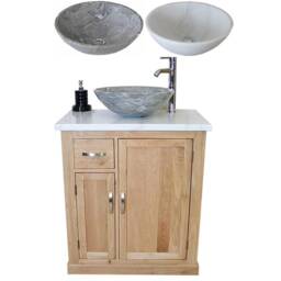 Bathroom Vanity Unit Oak Cabinet Wash Stand White & Grey Marble Stone Basin 503Wmsbc - thumbnail 2