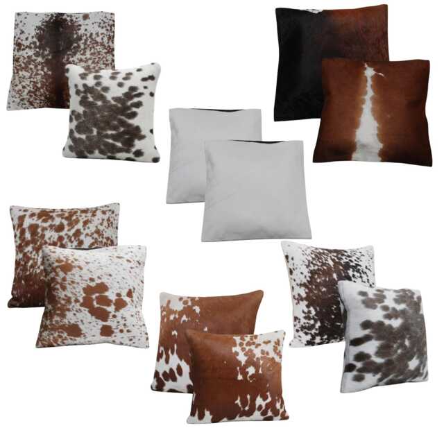 Brown White Cowhide Leather Cushion Cover 16x16, Natural Animal Pattern Home Decor - image 1
