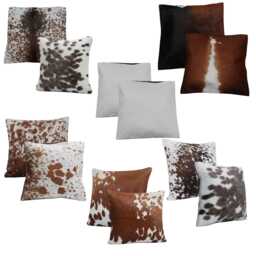 Brown White Cowhide Leather Cushion Cover 16x16, Natural Animal Pattern Home Decor