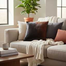Brown White Cowhide Leather Cushion Cover 16x16, Natural Animal Pattern Home Decor - thumbnail 4