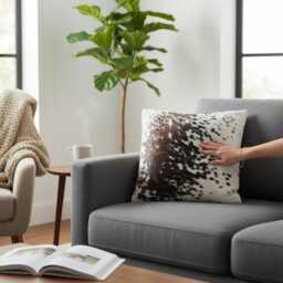 Brown White Cowhide Leather Cushion Cover 16x16, Natural Animal Pattern Home Decor - thumbnail 3